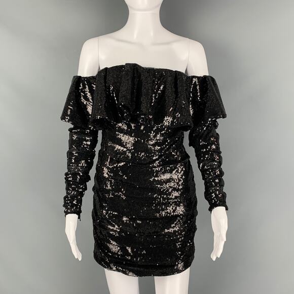 ATTICO Size 0 Black Polyester Sequined Mini Dress - Picture 1 of 8